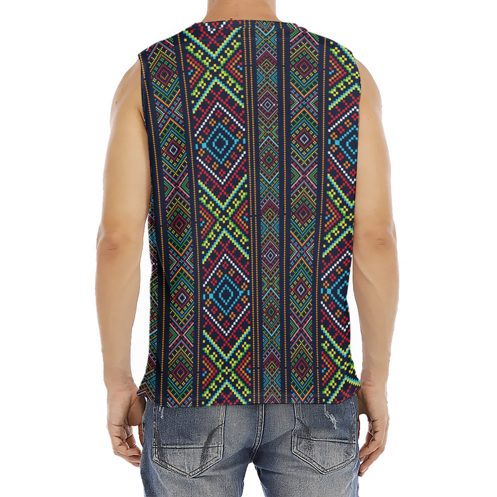 Pixel Ethnic Pattern Print Men's Fitness Tank Top