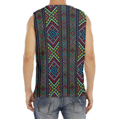Pixel Ethnic Pattern Print Men's Fitness Tank Top
