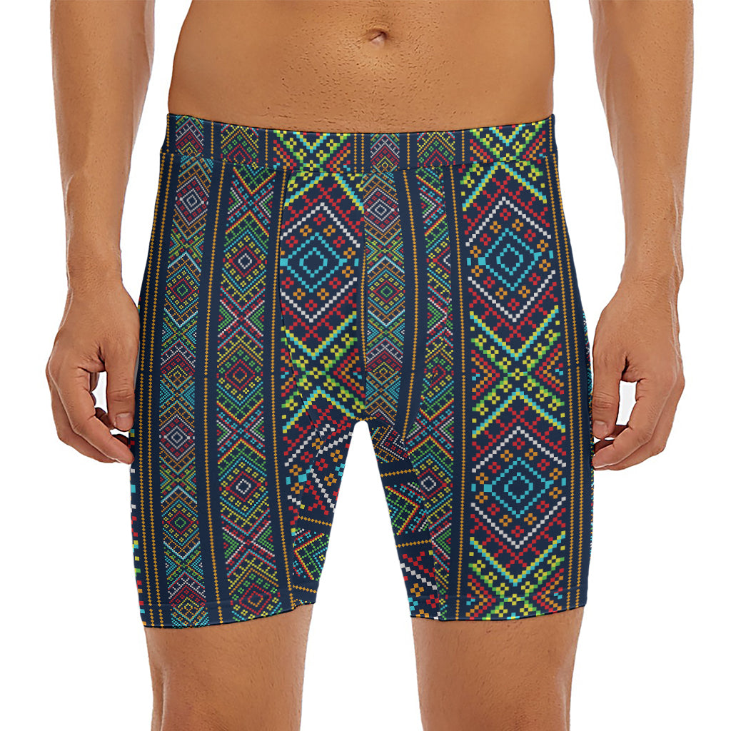 Pixel Ethnic Pattern Print Men's Long Boxer Briefs