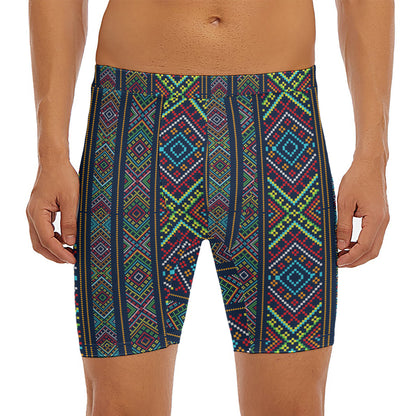 Pixel Ethnic Pattern Print Men's Long Boxer Briefs