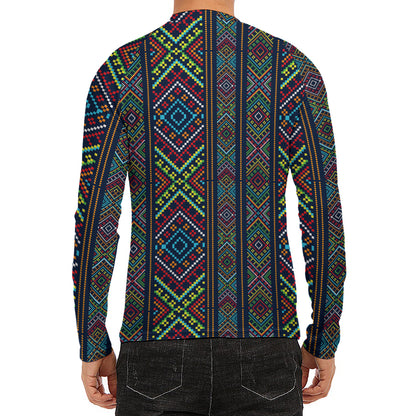 Pixel Ethnic Pattern Print Men's Long Sleeve Rash Guard