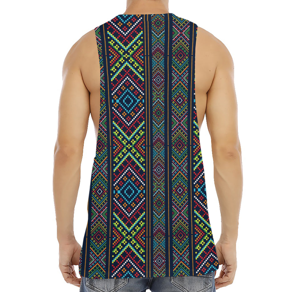 Pixel Ethnic Pattern Print Men's Muscle Tank Top