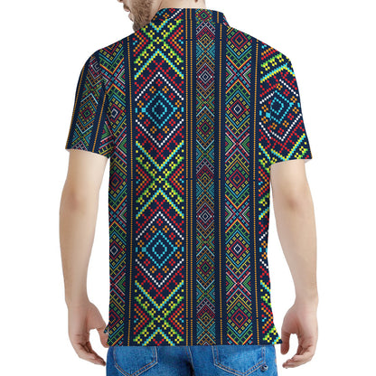 Pixel Ethnic Pattern Print Men's Polo Shirt