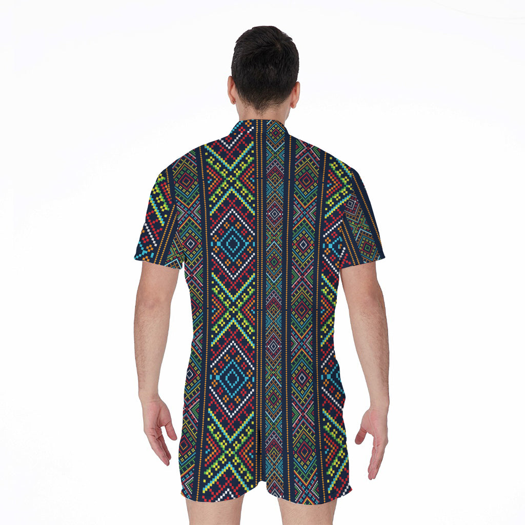 Pixel Ethnic Pattern Print Men's Rompers