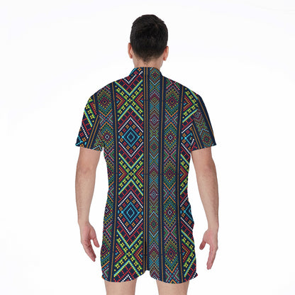 Pixel Ethnic Pattern Print Men's Rompers