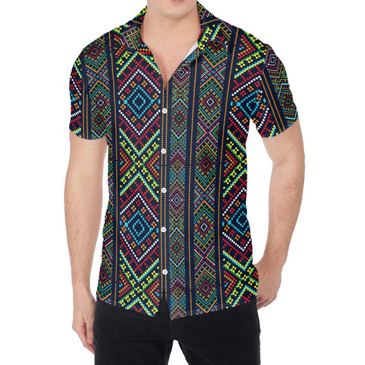 Pixel Ethnic Pattern Print Men's Shirt