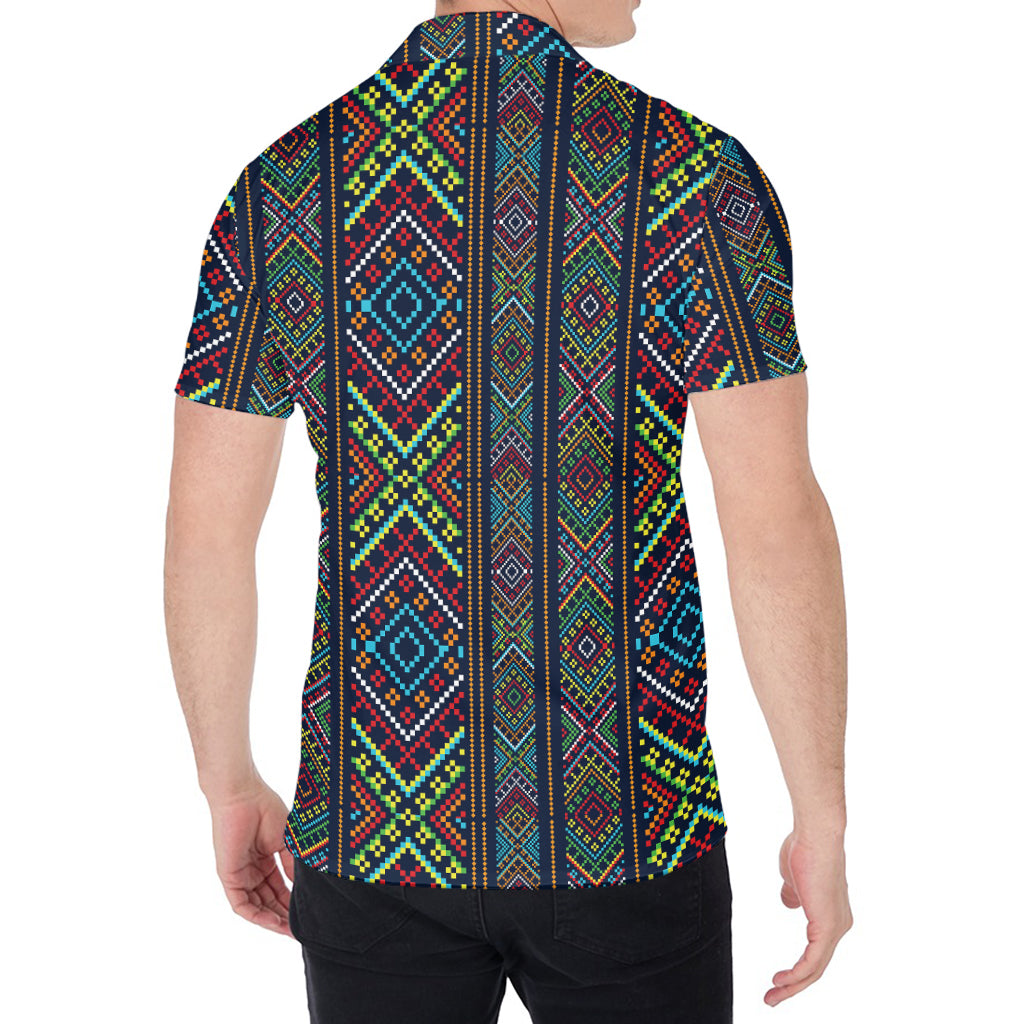 Pixel Ethnic Pattern Print Men's Shirt
