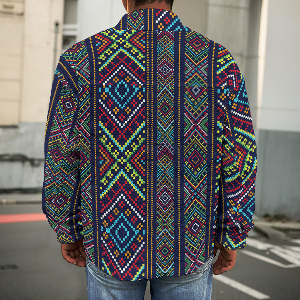 Pixel Ethnic Pattern Print Men's Shirt Jacket