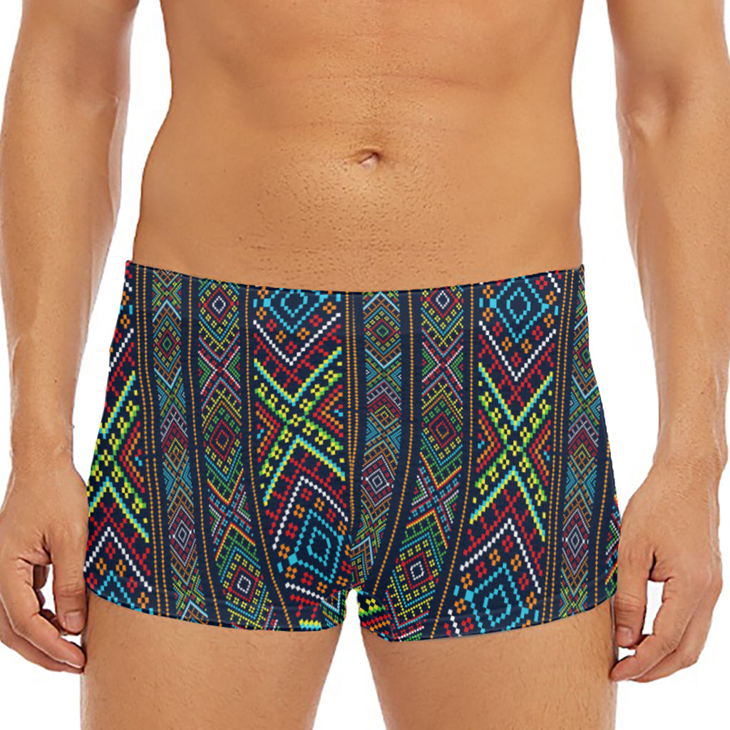 Pixel Ethnic Pattern Print Men's Short Boxer Briefs