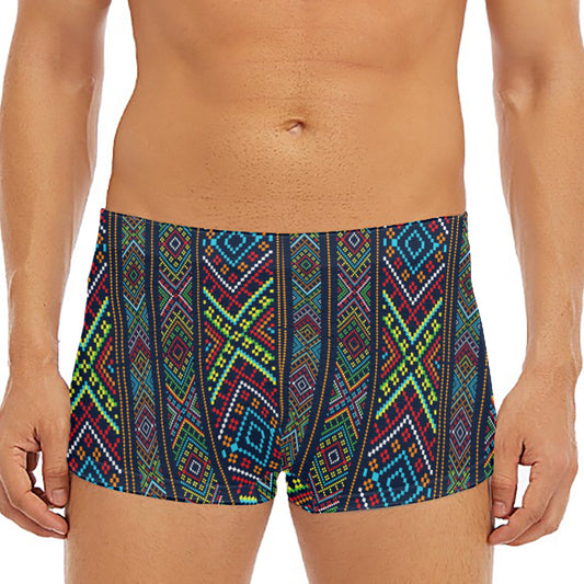 Pixel Ethnic Pattern Print Men's Short Boxer Briefs