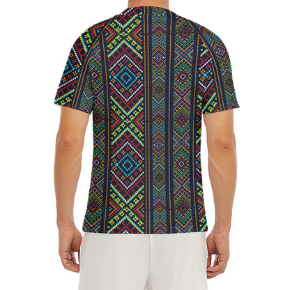 Pixel Ethnic Pattern Print Men's Short Sleeve Rash Guard