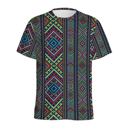 Pixel Ethnic Pattern Print Men's Sports T-Shirt