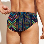 Pixel Ethnic Pattern Print Men's Swim Briefs