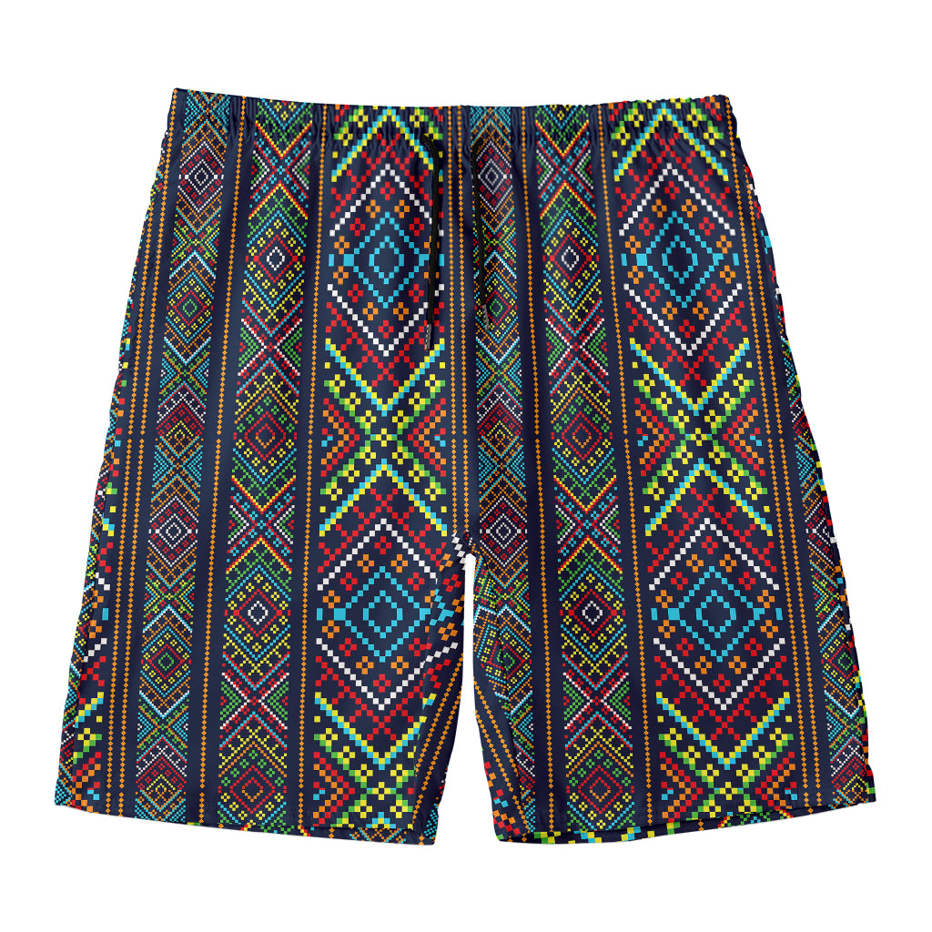 Pixel Ethnic Pattern Print Men's Swim Trunks