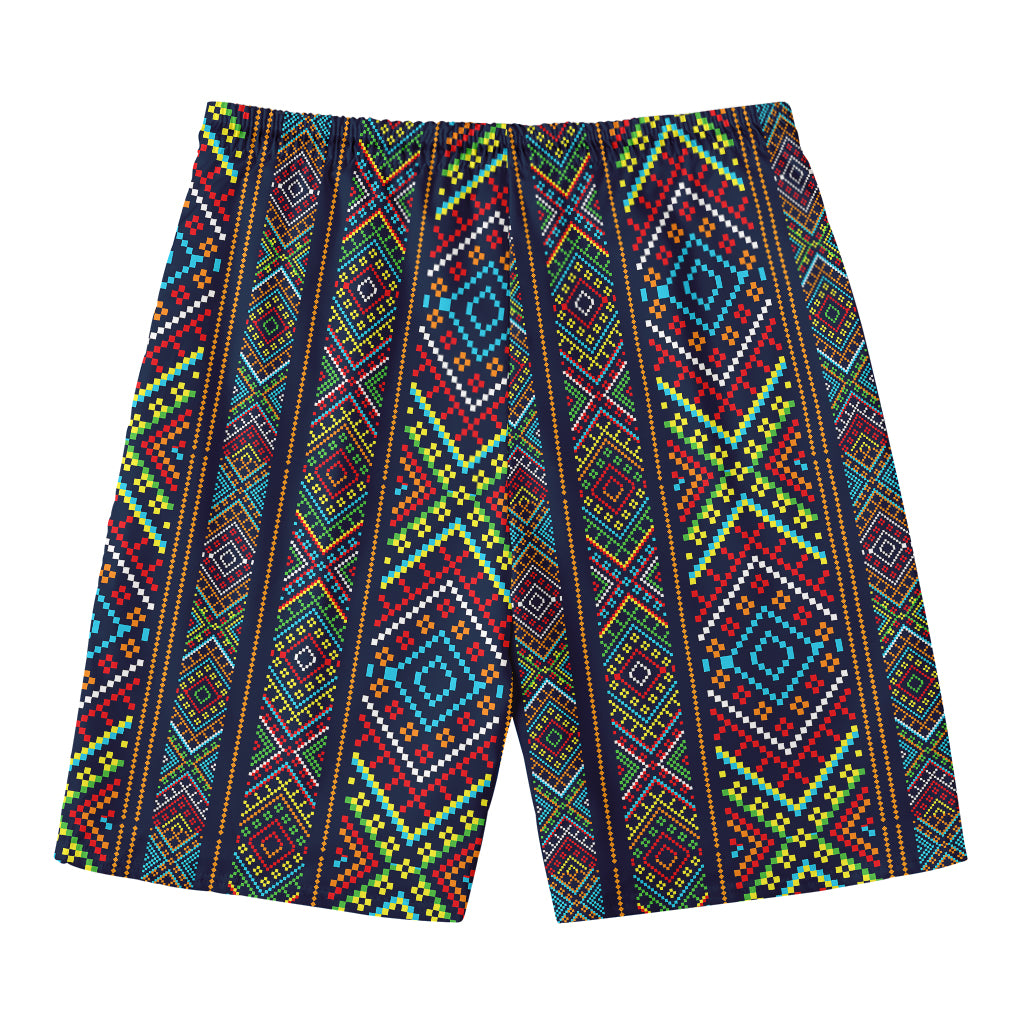 Pixel Ethnic Pattern Print Men's Swim Trunks