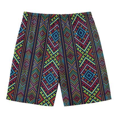 Pixel Ethnic Pattern Print Men's Swim Trunks