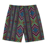 Pixel Ethnic Pattern Print Men's Swim Trunks