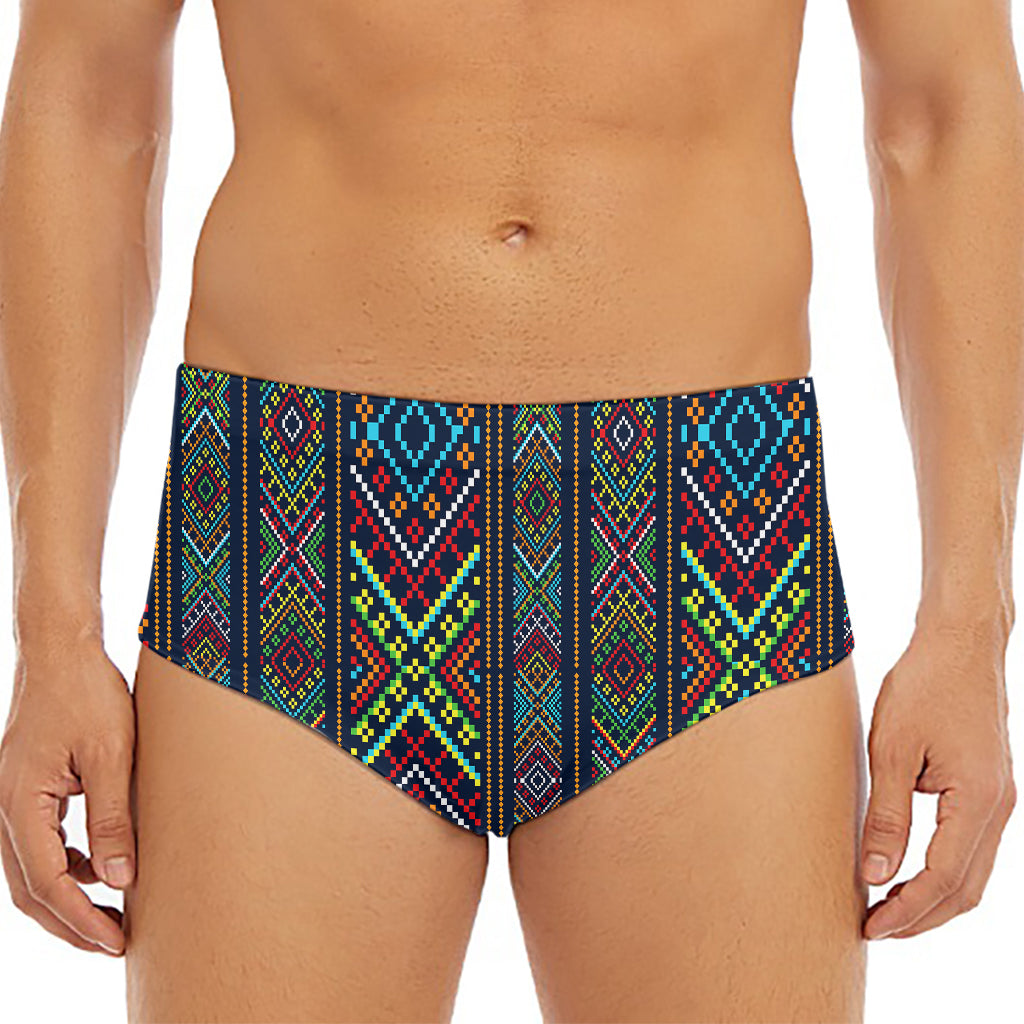 Pixel Ethnic Pattern Print Men's Triangle Swim Briefs