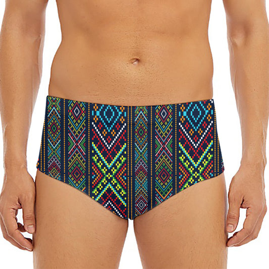 Pixel Ethnic Pattern Print Men's Triangle Swim Briefs