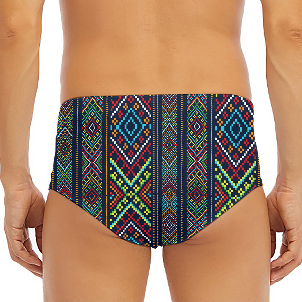 Pixel Ethnic Pattern Print Men's Triangle Swim Briefs