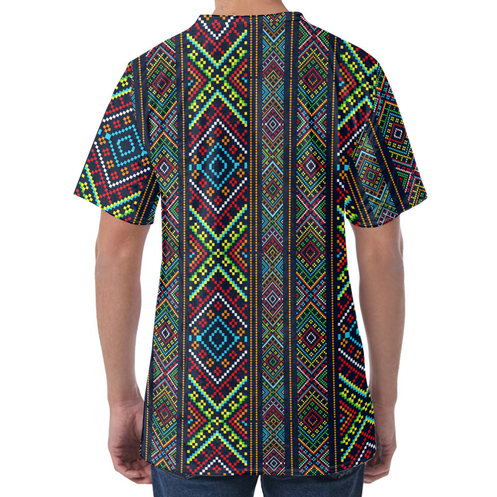 Pixel Ethnic Pattern Print Men's Velvet T-Shirt