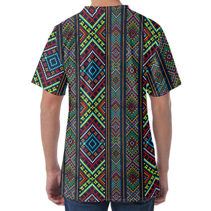 Pixel Ethnic Pattern Print Men's Velvet T-Shirt