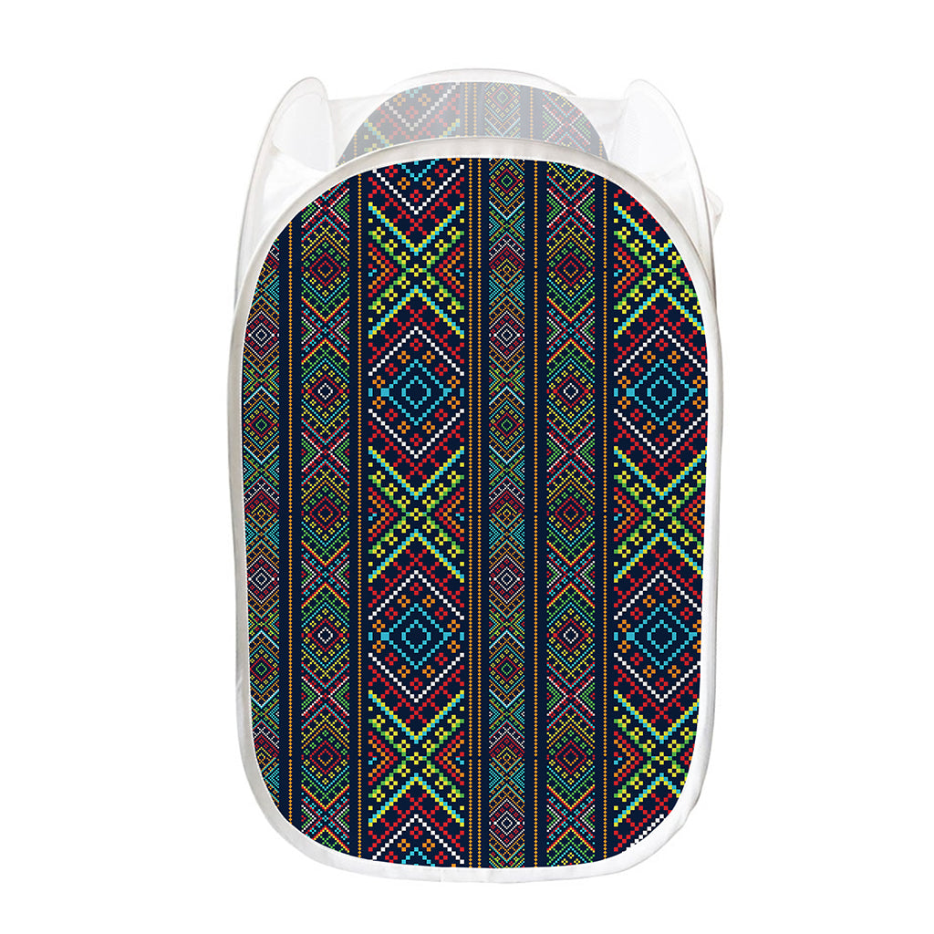 Pixel Ethnic Pattern Print Mesh Laundry Hamper