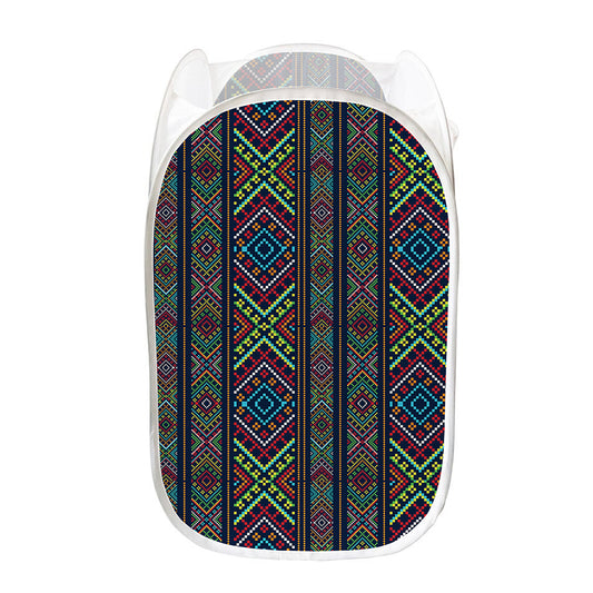 Pixel Ethnic Pattern Print Mesh Laundry Hamper