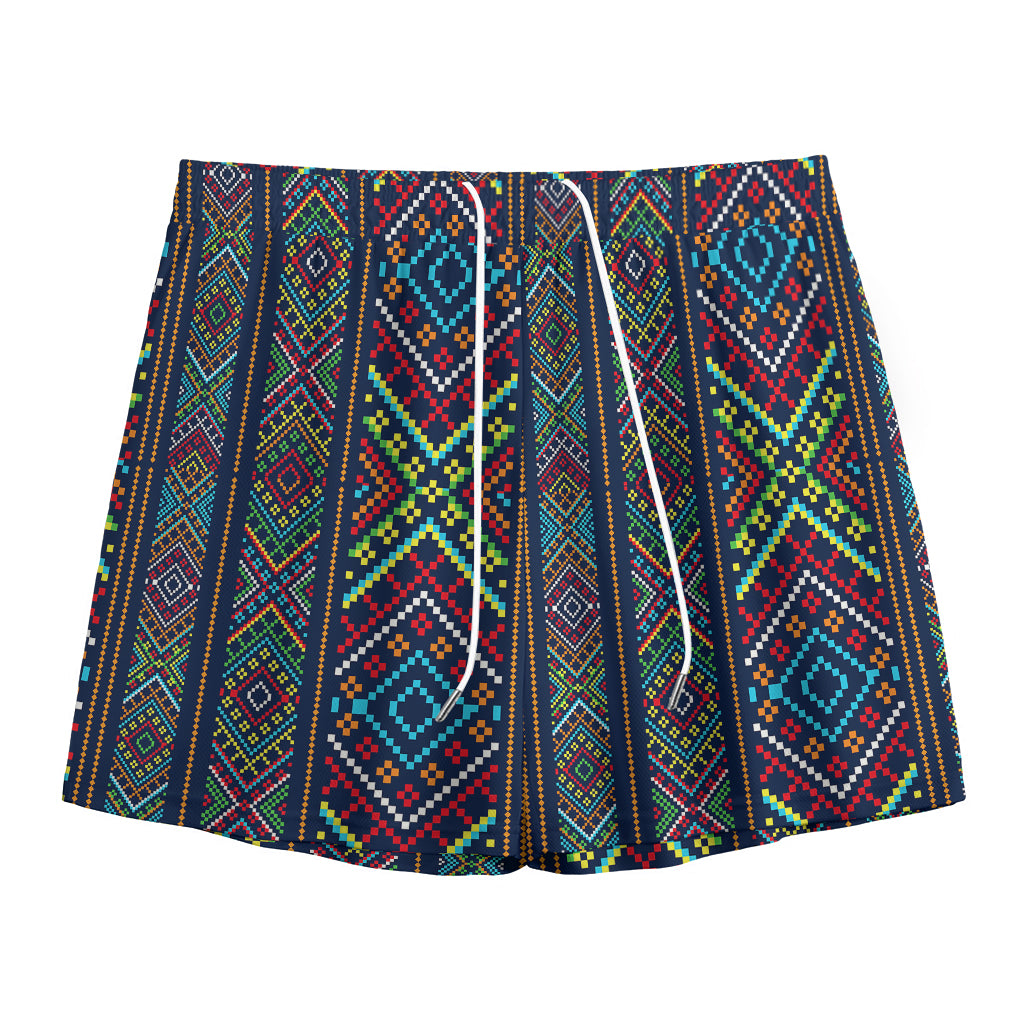 Pixel Ethnic Pattern Print Mesh Shorts