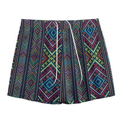 Pixel Ethnic Pattern Print Mesh Shorts