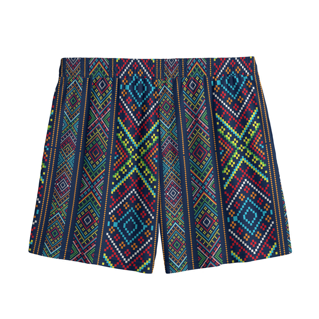 Pixel Ethnic Pattern Print Mesh Shorts