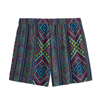 Pixel Ethnic Pattern Print Mesh Shorts
