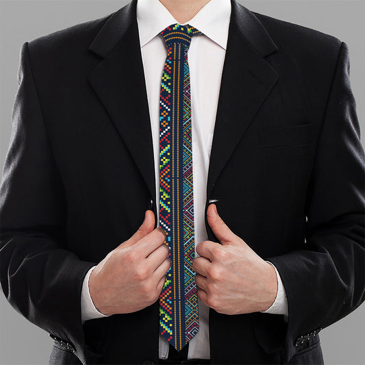 Pixel Ethnic Pattern Print Necktie