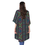 Pixel Ethnic Pattern Print Open Front Beach Cover Up