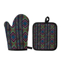 Pixel Ethnic Pattern Print Oven Mitt And Pot Holder Set
