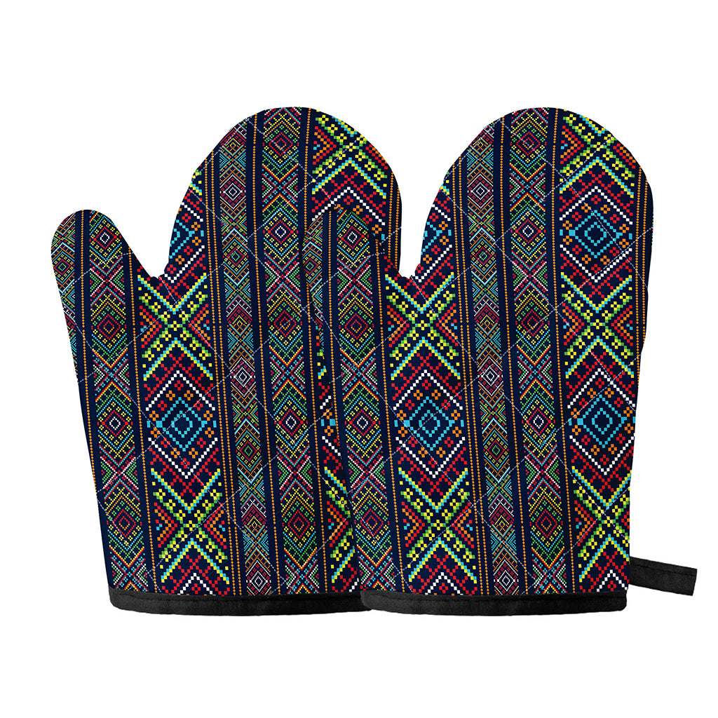 Pixel Ethnic Pattern Print Oven Mitts