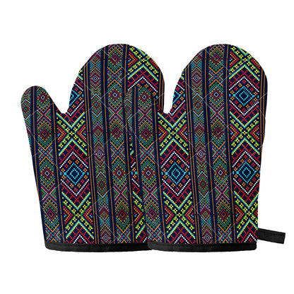 Pixel Ethnic Pattern Print Oven Mitts