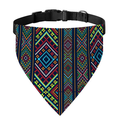 Pixel Ethnic Pattern Print Over The Collar Dog Bandana