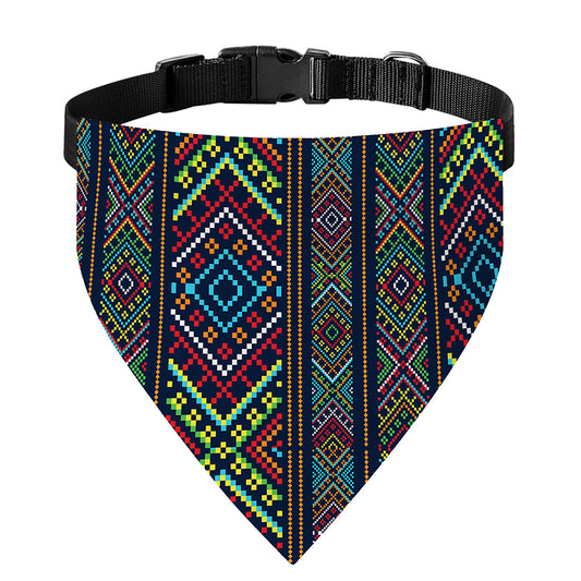 Pixel Ethnic Pattern Print Over The Collar Dog Bandana