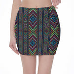 Pixel Ethnic Pattern Print Pencil Mini Skirt