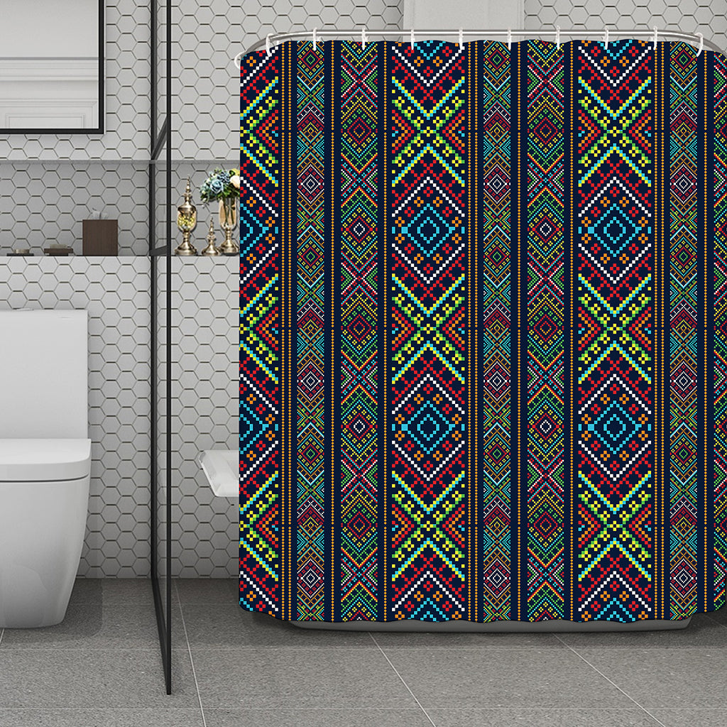 Pixel Ethnic Pattern Print Polyester Shower Curtain