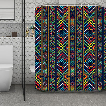 Pixel Ethnic Pattern Print Polyester Shower Curtain