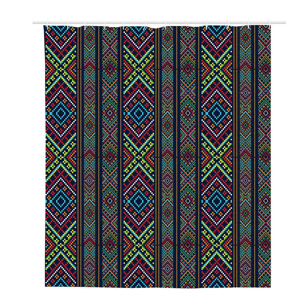 Pixel Ethnic Pattern Print Polyester Shower Curtain
