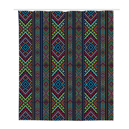 Pixel Ethnic Pattern Print Polyester Shower Curtain