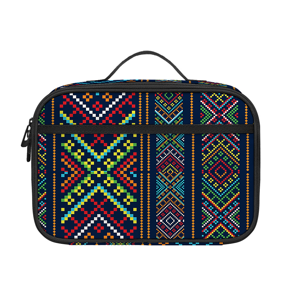 Pixel Ethnic Pattern Print Portable Lunch Bag