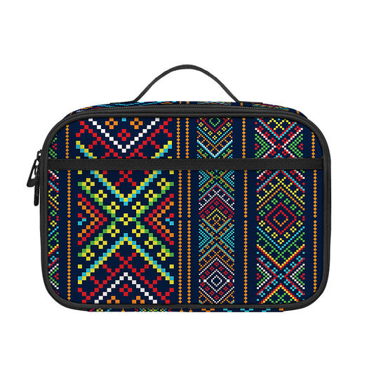 Pixel Ethnic Pattern Print Portable Lunch Bag
