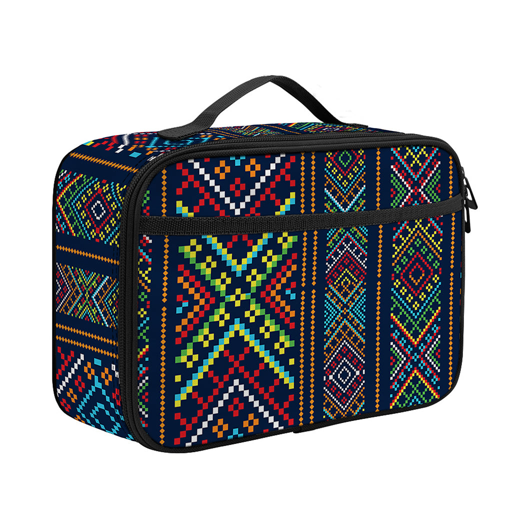 Pixel Ethnic Pattern Print Portable Lunch Bag