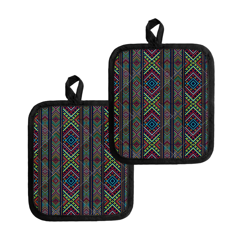 Pixel Ethnic Pattern Print Pot Holders