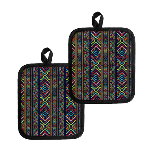 Pixel Ethnic Pattern Print Pot Holders