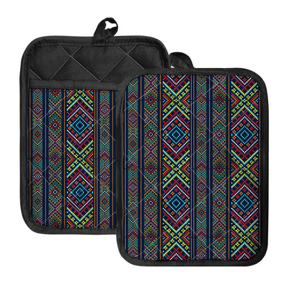 Pixel Ethnic Pattern Print Pot Holders With Pocket
